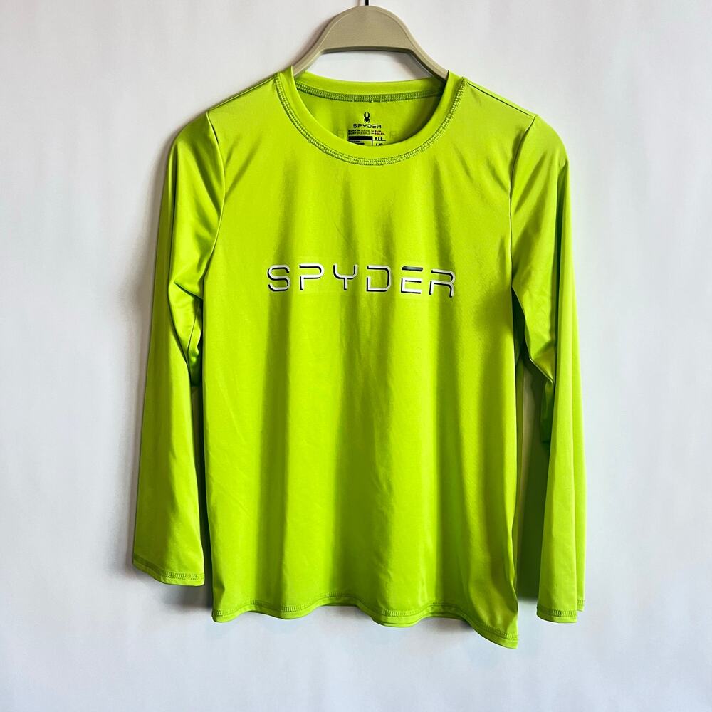 SPYDER UNISEX SURF SWIM LONG SLEEVE CREW NECK ATHLETIC SHIRT LIME GREEN SIZE L - Picture 2 of 9